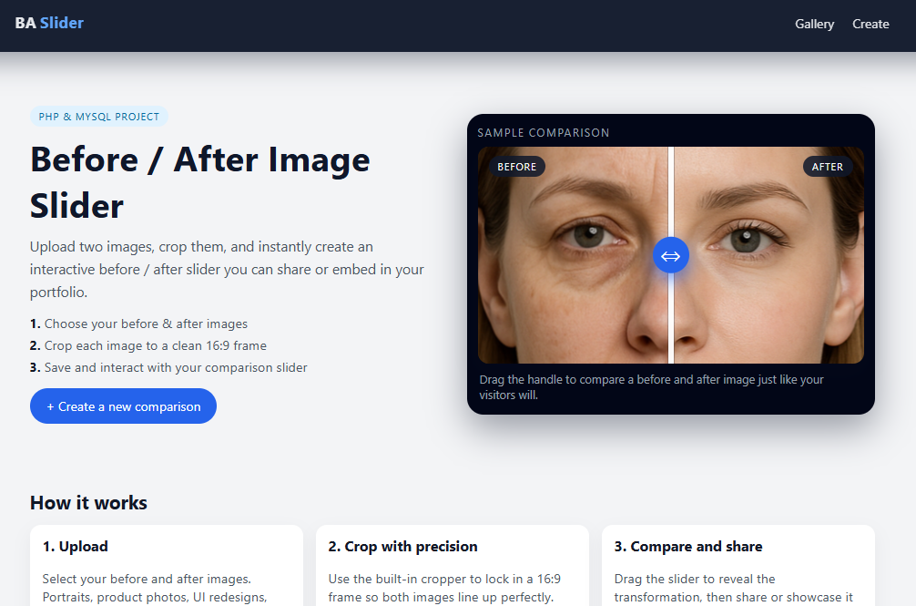Before / After image slider app – sample comparison demo